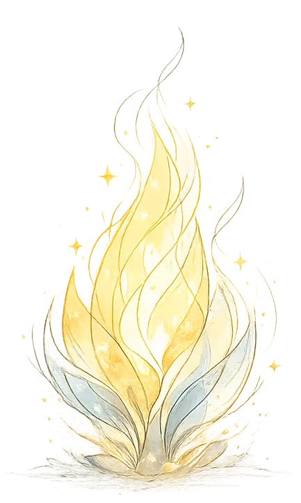 Minimalist living flame illustration representing God's calling, spiritual growth, and transformed lives through His Word.