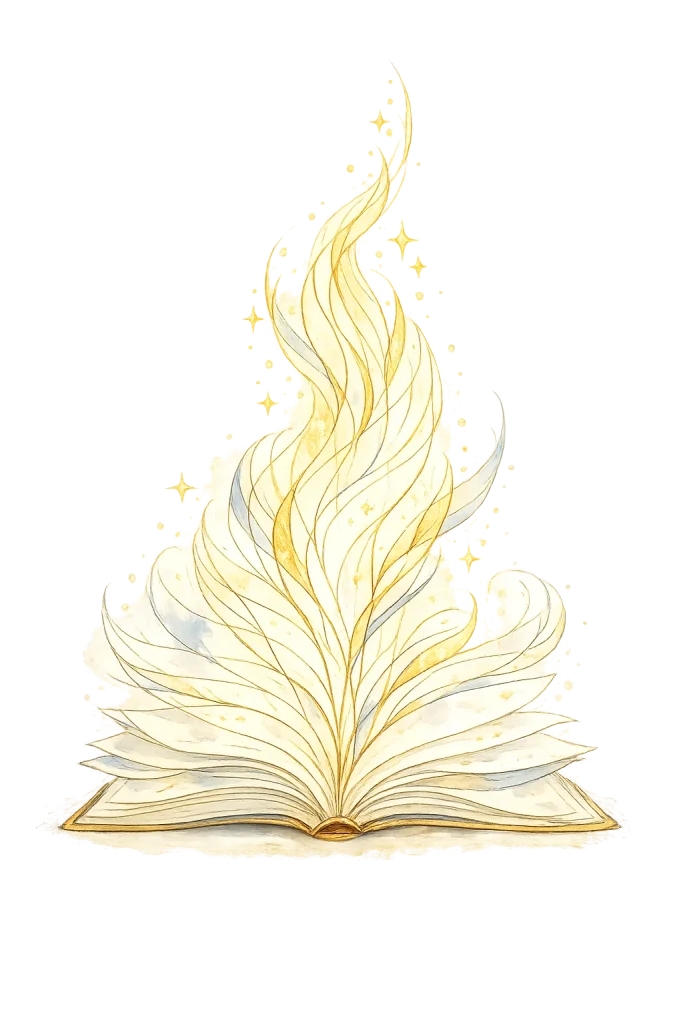 Open book with flowing light representing learning and knowledge